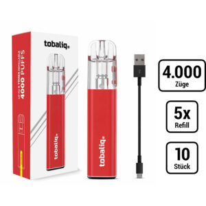 TOBALIQ Vape V1, 4000 Puffs – Red, inkl. USB-Ladekabel