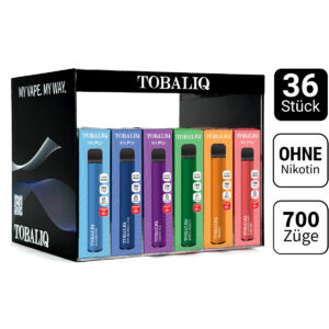TOBALIQ E-Shisha TQ-Fly 0 mg – 36 Stück im Acryl-Display