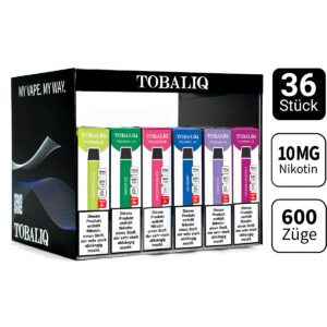 TOBALIQ E-Shisha TQ Smile 10 mg – 36 Stück im Acryl-Display