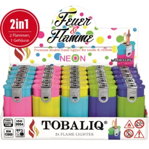 Feuerzeug 2in1 "Feuer & Flamme" Neon-Mix, 25er Display