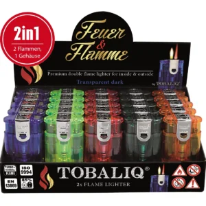 Feuerzeug 2in1 "Feuer & Flamme" Mix-Transparent, 25er Display