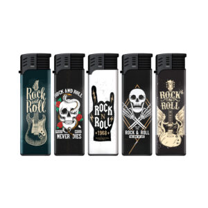 TOBALIQ Jet Feuerzeug 3D Metallic Motiv ROCK N ROLL